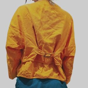 Naf Naf Orange Shell Button-down quirky Top Jacket Textured Cotton Boxy Cropped